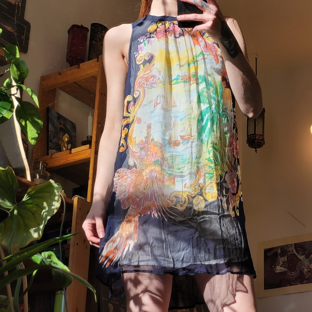 Anthropologie Moulinette Soeurs Varese 100% silk dress island print  size 2